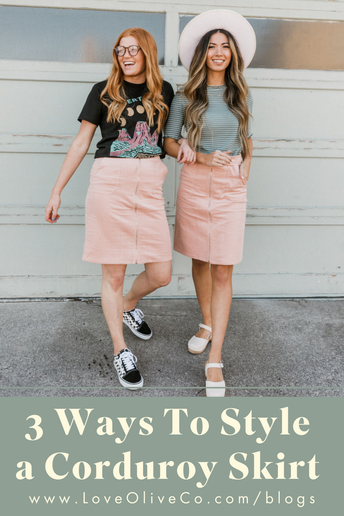 3 Ways to Style a Corduroy Skirt www.lovaoliveco.com