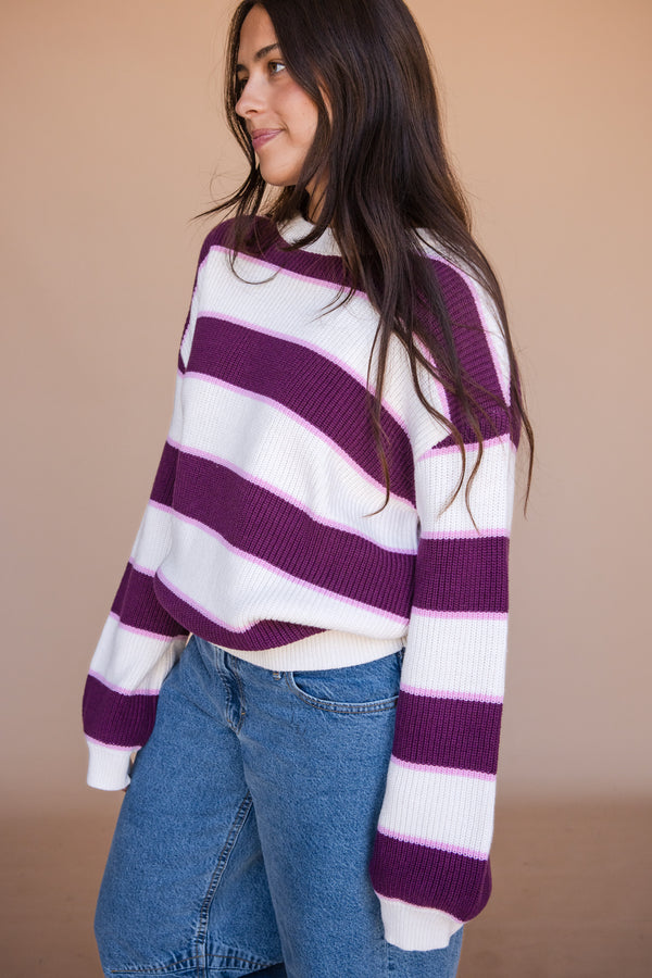Collins Sweater-Plum Stripe