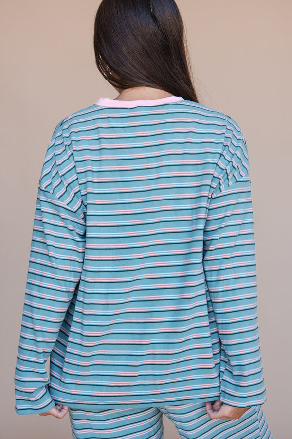 Jessica Top-Aqua Stripe
