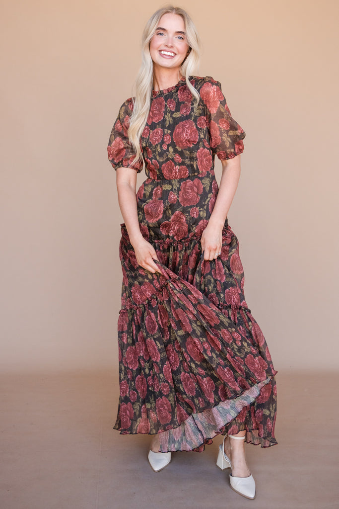 Rose Garden Dress-Black Floral