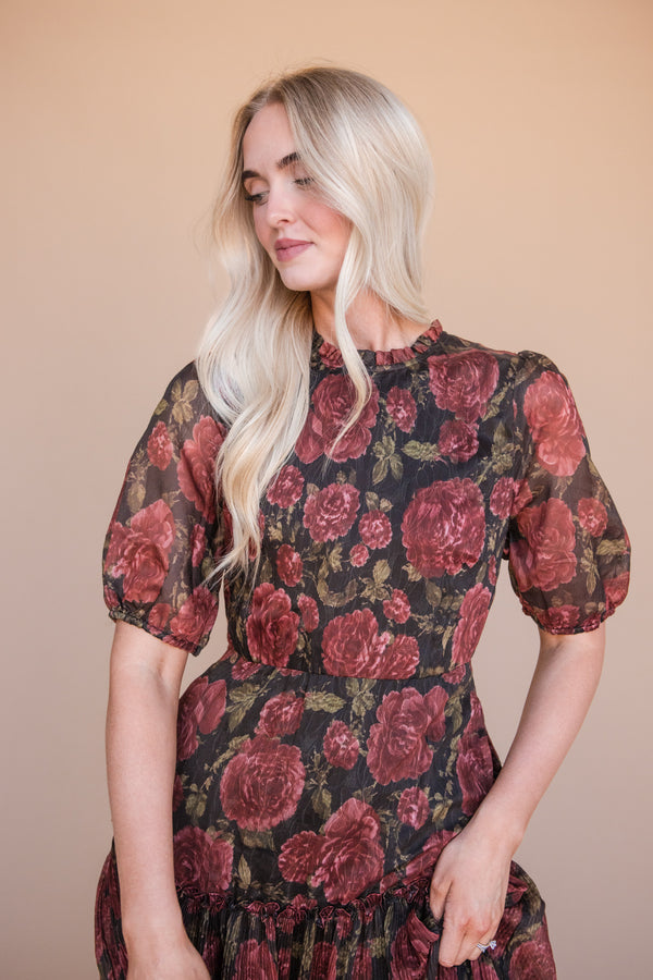 Rose Garden Dress-Black Floral