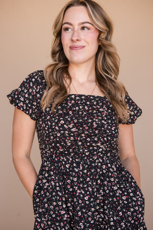 Hyacinth Dress-Black Floral