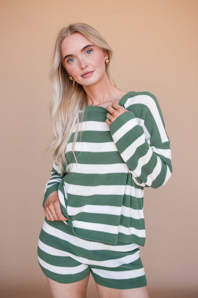 Elodie Shorts-Green Stripe