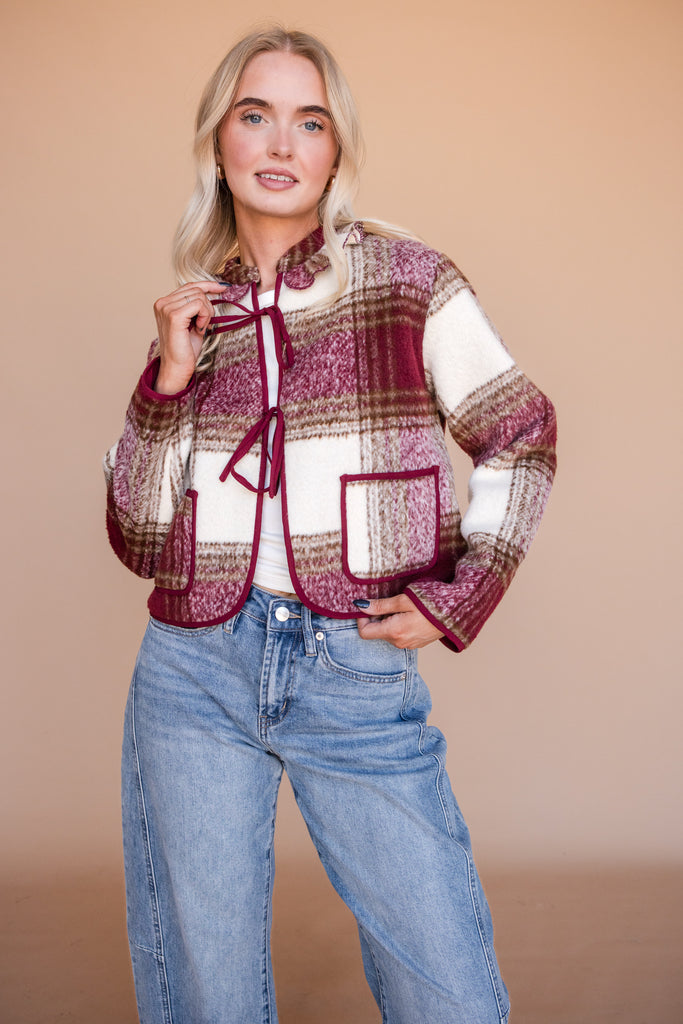 Kylie Jacket-Maroon Plaid