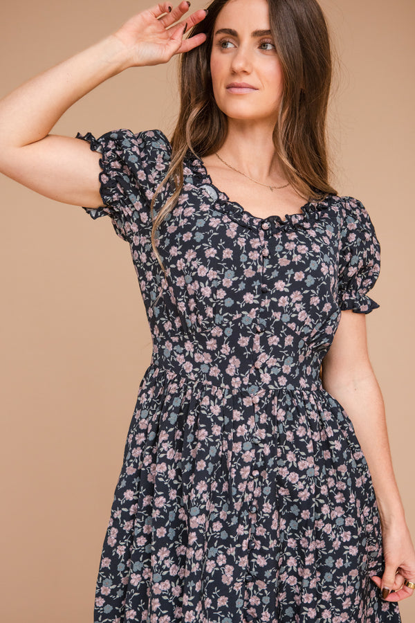 Charlotte Dress-Black Floral