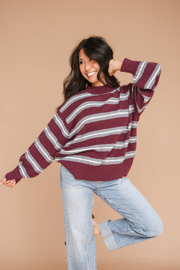 Lenny Sweater-Maroon/Grey