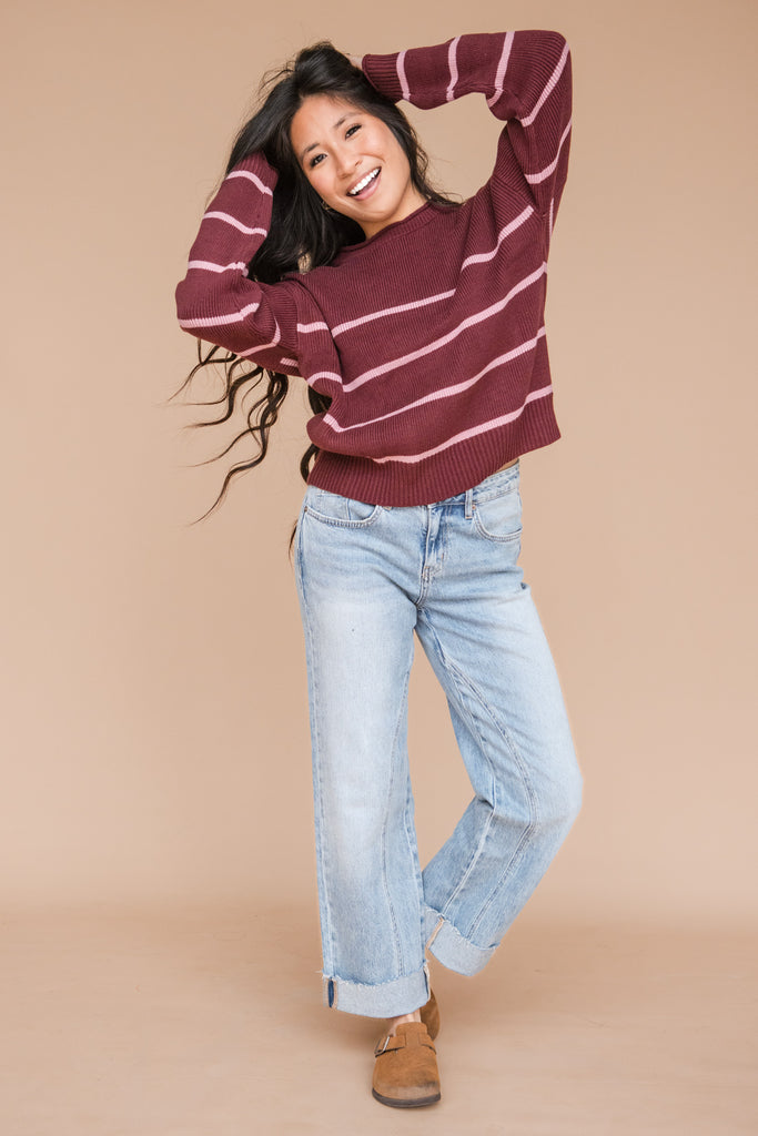 Cory Sweater-Burgundy Stripe