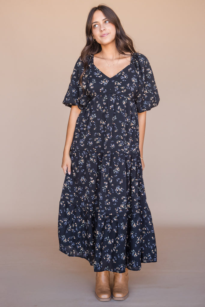 Evangeline Dress-Black Floral