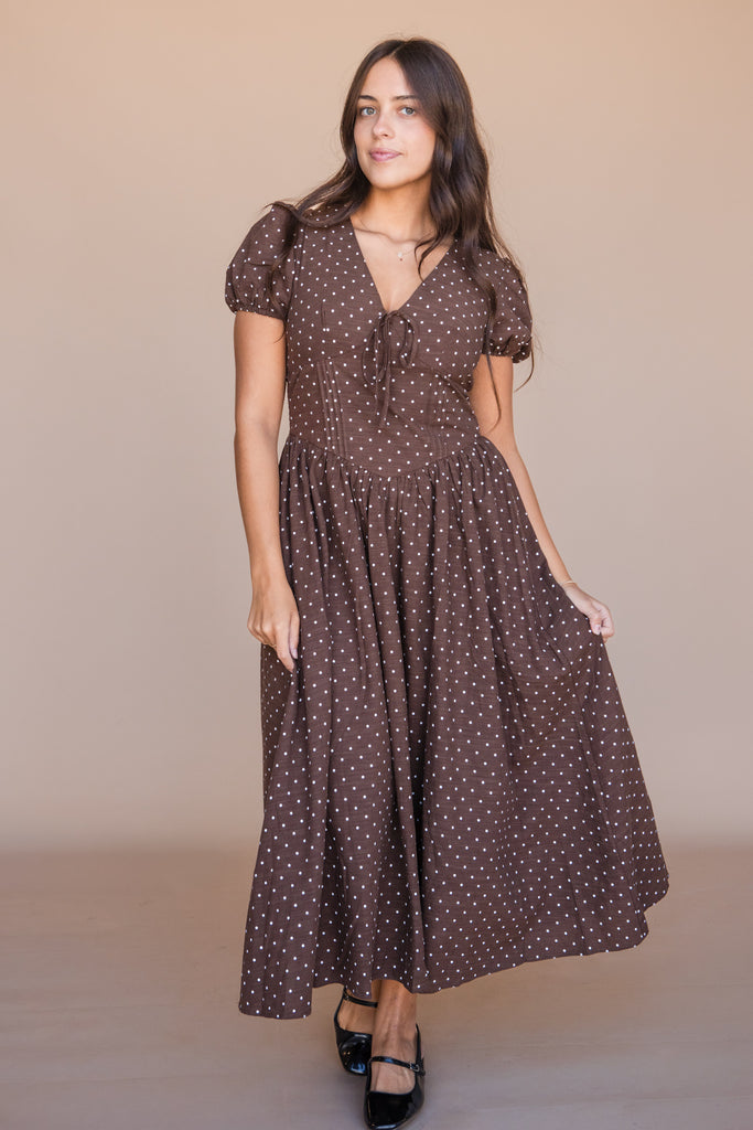 Carolynn Dress-Brown Polka Dot