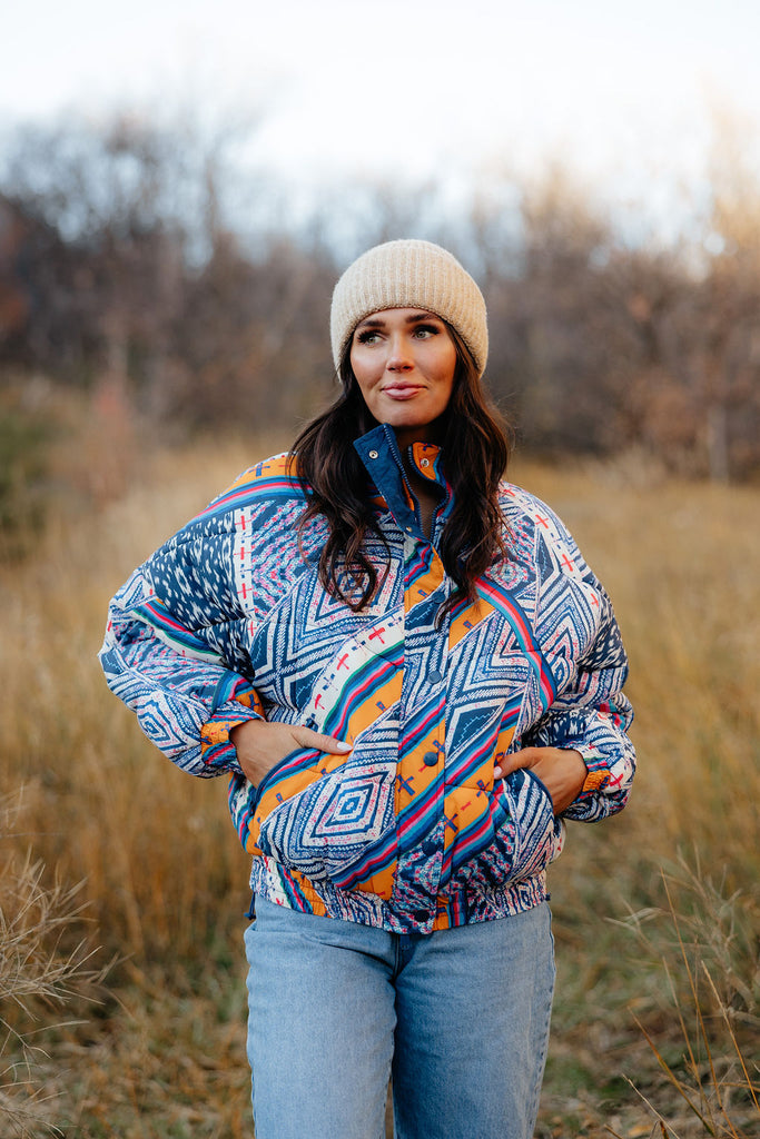 Free People Power House Puffer Jacket-Navy Combo