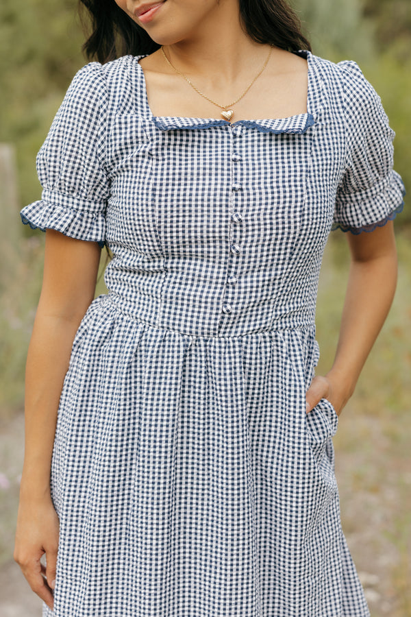 Winona Dress-Navy Gingham
