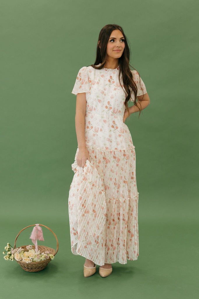 Rose Garden Dress-Coral Floral