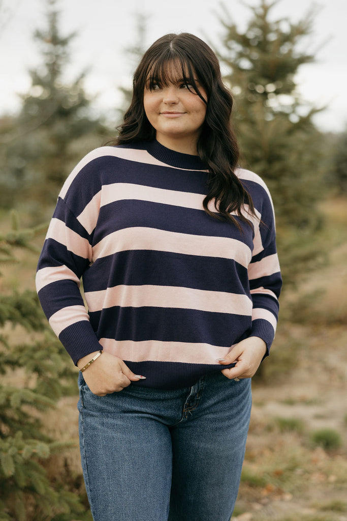Robbie Sweater-Navy/Blush