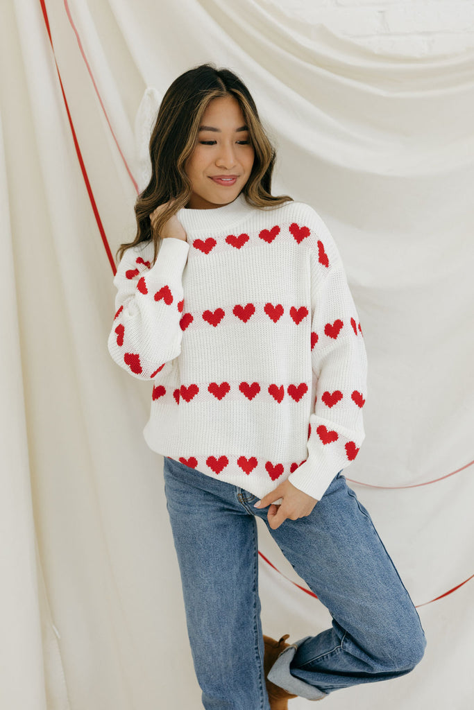Cross My Heart Sweater-Ivory/Red