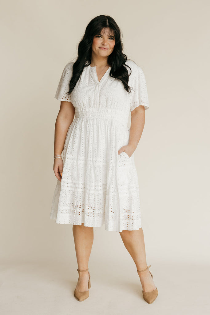 Caribbean Dress Knee Length-White Eyelet