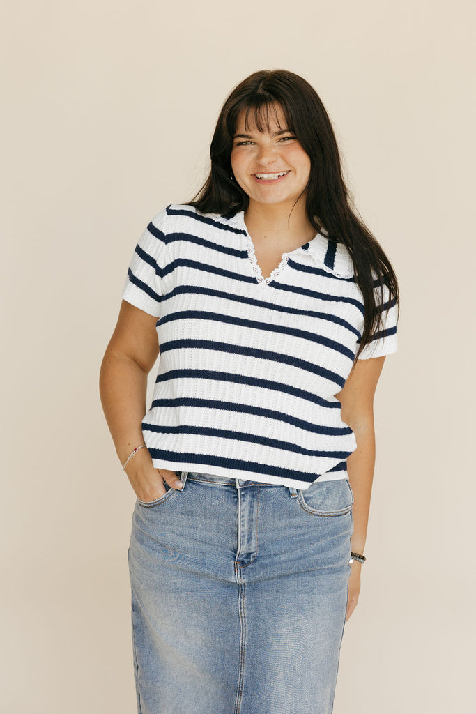 Bryndi Top-Navy/White