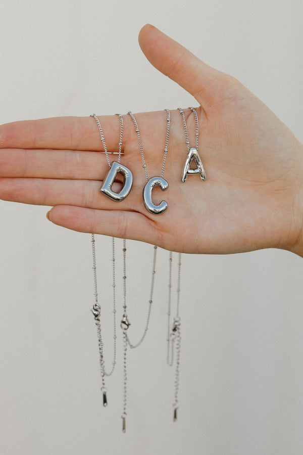 Bubble Initial Necklace-Silver