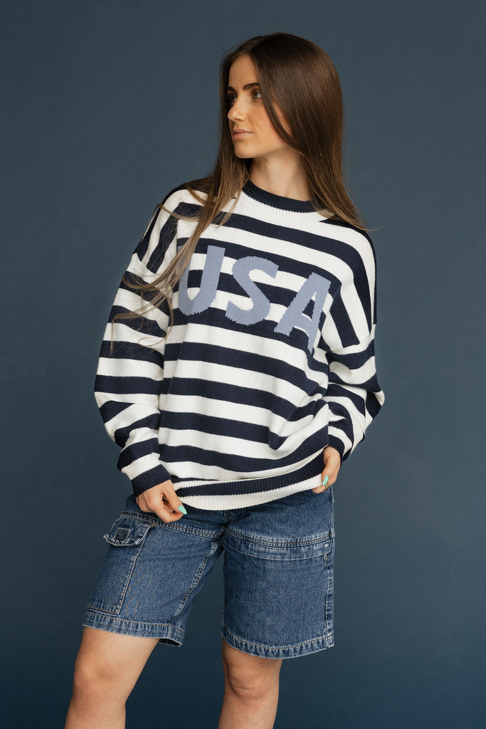 USA Stripes Sweater-Navy Multi