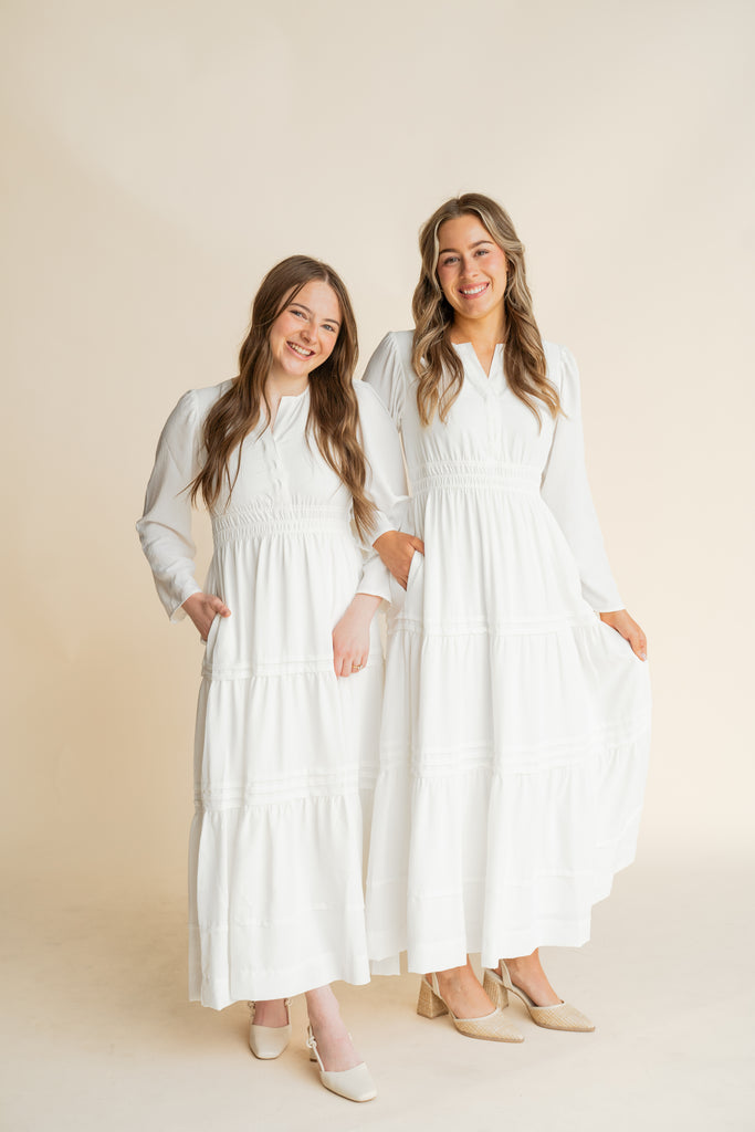 Caribbean Dress Long Sleeve-White